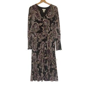NWT Women's Paisley Print Midi Dress Whimsical Purple Black Size L